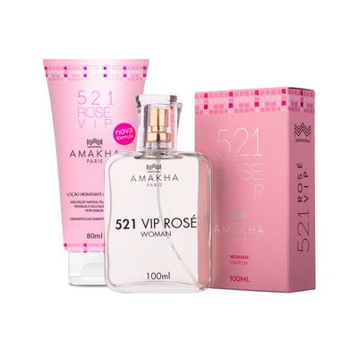 Kit Perfume Feminino 521 Vip Rosé 100ml + Hidratante Corporal 521 Vip Rosé 80ml